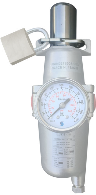 SITECNA KTAM tamper-proof kit installed on a pressure regulator